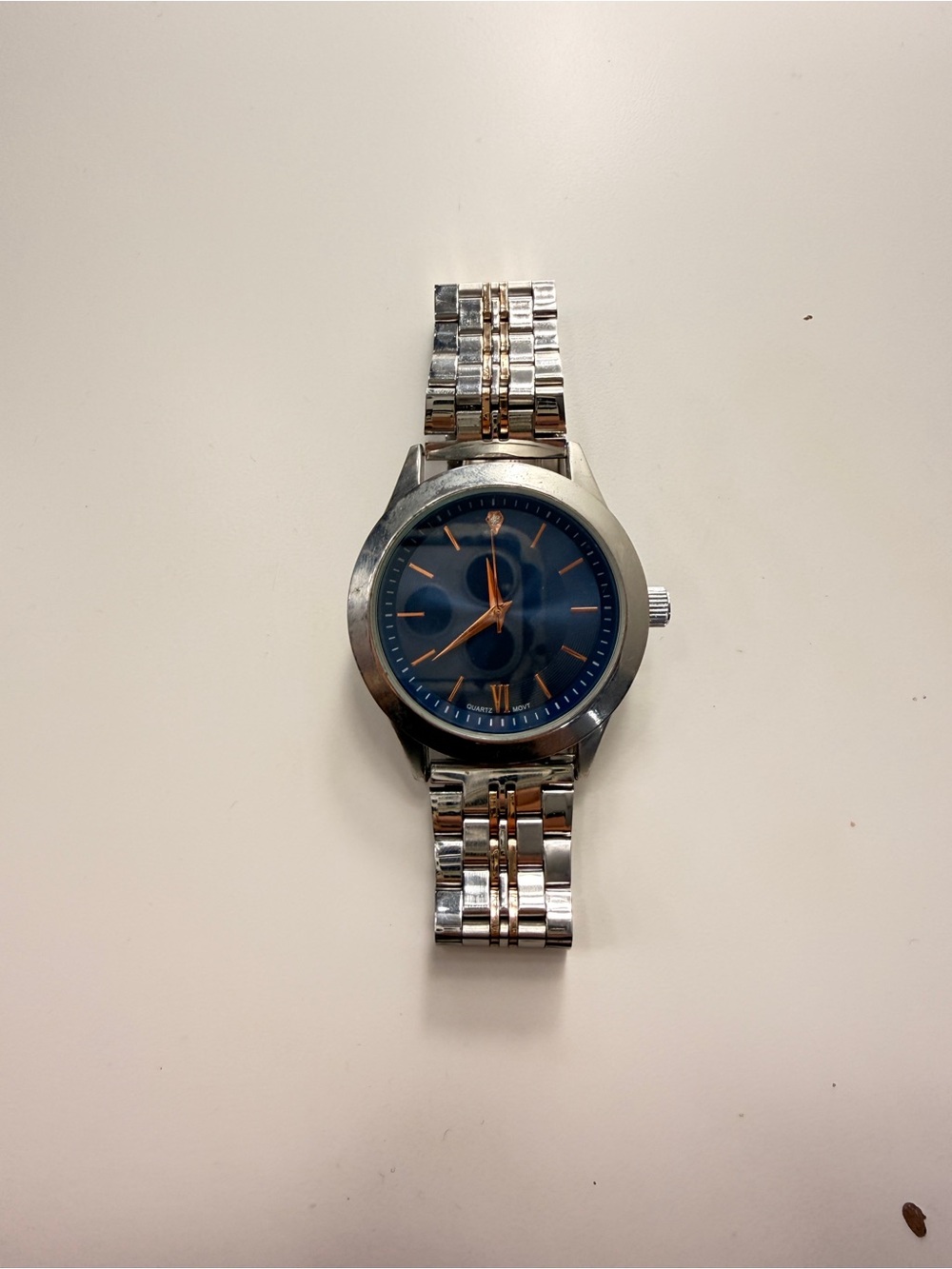 Men's Silver and Blue Stainless Steel Watch